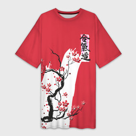 Платье-футболка 3D с принтом Сакура Айкидо в Курске,  |  | aikido | аикидо | айкидо | восточные единоборства | единоборства | морихей уэсиба