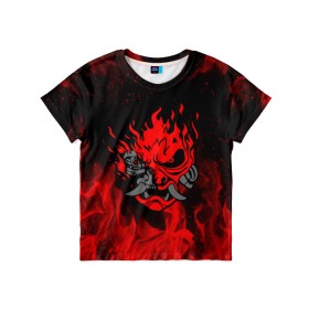 Детская футболка 3D с принтом CYBERPUNK 2077 KEANU REEVES в Курске, 100% гипоаллергенный полиэфир | прямой крой, круглый вырез горловины, длина до линии бедер, чуть спущенное плечо, ткань немного тянется | bright | cd project red | cyberpunk 2077 | fire | flame | heat | keanu reeves | light | samurai | wildfire | искры | киану ривз | киберпанк 2077 | огненный | огонь | пламя | пожар | самураи