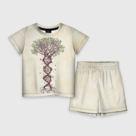 Детский костюм с шортами 3D с принтом Дерево жизни в Курске,  |  | Тематика изображения на принте: бабочки | ветви | ветки | дерево | днк | жизнь | корни | крона | птички