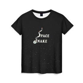 Женская футболка 3D с принтом Space snake в Курске, 100% полиэфир ( синтетическое хлопкоподобное полотно) | прямой крой, круглый вырез горловины, длина до линии бедер | bite | cyborg snake | rick and morty | ship | snakes | space snake | vdgerir | рик и морти