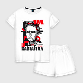 Женская пижама с шортиками хлопок с принтом Marie Curie в Курске, 100% хлопок | футболка прямого кроя, шорты свободные с широкой мягкой резинкой | marie curie | женщина в науке | мария кюри | наука | радиация
