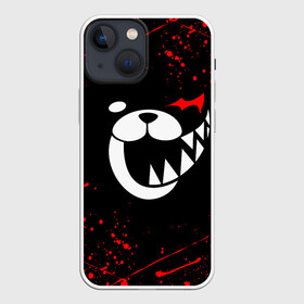 Чехол для iPhone 13 mini с принтом Monokuma красные брызги в Курске,  |  | Тематика изображения на принте: anime | bear | black  white | danganronpa | kurokuma | monodam | monokuma | monomi | monotaro | rabbit | school | shirokuma | аниме | главарь | мoноми | монокума | черно белый | школа