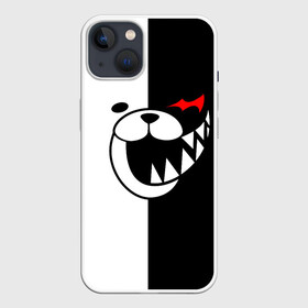 Чехол для iPhone 13 с принтом MONOKUMA (КАПЮШОН) в Курске,  |  | anime | bear | black  white | danganronpa | kurokuma | monodam | monokuma | monomi | monotaro | rabbit | school | shirokuma | аниме | главарь | мoноми | монокума | черно белый | школа