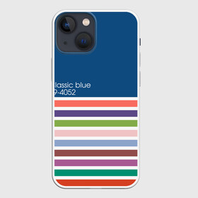 Чехол для iPhone 13 mini с принтом Pantone цвет года (с 2012 по 2020 гг.) в Курске,  |  | в полоску | веб дизайнеру | декоратору | дизайнеру | институт pantone | классический синий | пантон | подарок дизайнеру | полосатый | полоска | полоски | разноцветный | синий | художнику | цвет 2020