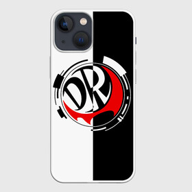 Чехол для iPhone 13 mini с принтом Монокума логотип в Курске,  |  | anime | bear | black  white | danganronpa | kurokuma | monodam | monokuma | monomi | monotaro | rabbit | school | shirokuma | аниме | главарь | мoноми | монокума | черно белый | школа