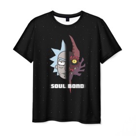 Мужская футболка 3D с принтом Soul Bond в Курске, 100% полиэфир | прямой крой, круглый вырез горловины, длина до линии бедер | balthromaw | dsgnosadchaya | rick  morty | бальтрамон | джастин ройланд | дракон | дэн хармон | миссикс | плюмбус | рик и морти