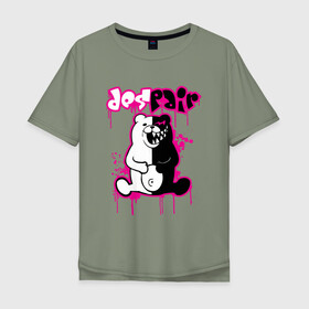 Мужская футболка хлопок Oversize с принтом MONOKUMA в Курске, 100% хлопок | свободный крой, круглый ворот, “спинка” длиннее передней части | anime | bear | black | danganronpa | japan | monokuma | white | аниме | белое | медведь | монокума | черное | япония