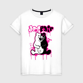Женская футболка хлопок с принтом MONOKUMA в Курске, 100% хлопок | прямой крой, круглый вырез горловины, длина до линии бедер, слегка спущенное плечо | anime | bear | black | danganronpa | japan | monokuma | white | аниме | белое | медведь | монокума | черное | япония