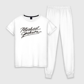 Женская пижама хлопок с принтом Jackson Michael в Курске, 100% хлопок | брюки и футболка прямого кроя, без карманов, на брюках мягкая резинка на поясе и по низу штанин | 