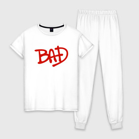 Женская пижама хлопок с принтом Song BAD в Курске, 100% хлопок | брюки и футболка прямого кроя, без карманов, на брюках мягкая резинка на поясе и по низу штанин | jackson michael