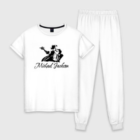 Женская пижама хлопок с принтом Танцующий в Курске, 100% хлопок | брюки и футболка прямого кроя, без карманов, на брюках мягкая резинка на поясе и по низу штанин | майкл джексон чёрно белый силуэт