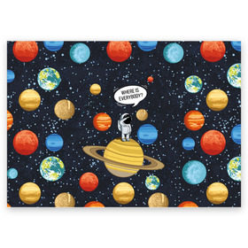 Поздравительная открытка с принтом Where is Everybody? в Курске, 100% бумага | плотность бумаги 280 г/м2, матовая, на обратной стороне линовка и место для марки
 | science | астронавт | астрономия | венера | земля | космонавт | космос | наука | научный | планеты | юпитер