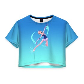 Женская футболка Crop-top 3D с принтом Фигурное катание в Курске, 100% полиэстер | круглая горловина, длина футболки до линии талии, рукава с отворотами | figure skating | коньки | конькобежный спорт | фигурное катание