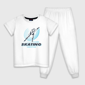 Детская пижама хлопок с принтом SKATING competition в Курске, 100% хлопок |  брюки и футболка прямого кроя, без карманов, на брюках мягкая резинка на поясе и по низу штанин
 | зимний спорт | катание на льду | коньки | конькобежный спорт | фигурное катание