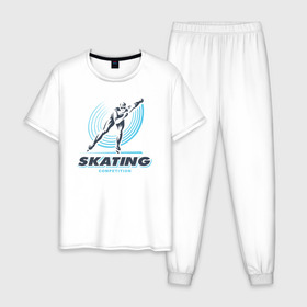Мужская пижама хлопок с принтом SKATING competition в Курске, 100% хлопок | брюки и футболка прямого кроя, без карманов, на брюках мягкая резинка на поясе и по низу штанин
 | зимний спорт | катание на льду | коньки | конькобежный спорт | фигурное катание
