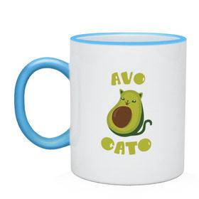 Кружка двухцветная с принтом AvoCato в Курске, керамика | объем — 330 мл, диаметр — 80 мм. Цветная ручка и кайма сверху, в некоторых цветах — вся внутренняя часть | авокадо | авокадо кот | кот | кот авокадо | котейка | котик | кошечка