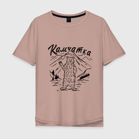 Мужская футболка хлопок Oversize с принтом Камчатка в Курске, 100% хлопок | свободный крой, круглый ворот, “спинка” длиннее передней части | камчатка | медведь | природа | путешествие | путешествие по россии