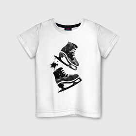Детская футболка хлопок с принтом коньки в Курске, 100% хлопок | круглый вырез горловины, полуприлегающий силуэт, длина до линии бедер | зимний спорт | катание на льду | коньки | конькобежный спорт | фигурное катание