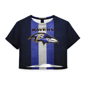 Женская футболка Crop-top 3D с принтом Baltimore Ravens в Курске, 100% полиэстер | круглая горловина, длина футболки до линии талии, рукава с отворотами | 