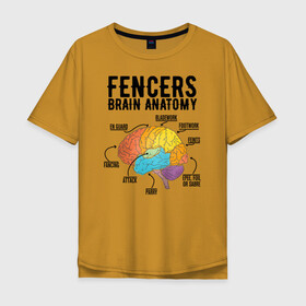 Мужская футболка хлопок Oversize с принтом Fences Brain Anatomy в Курске, 100% хлопок | свободный крой, круглый ворот, “спинка” длиннее передней части | brain | fances | мозг | рапира | фехтовальщики | фехтование | шпага