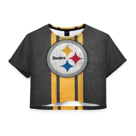 Женская футболка Crop-top 3D с принтом Pittsburgh Steelers в Курске, 100% полиэстер | круглая горловина, длина футболки до линии талии, рукава с отворотами | Тематика изображения на принте: 