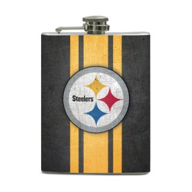 Фляга с принтом Pittsburgh Steelers в Курске, металлический корпус | емкость 0,22 л, размер 125 х 94 мм. Виниловая наклейка запечатывается полностью | Тематика изображения на принте: 