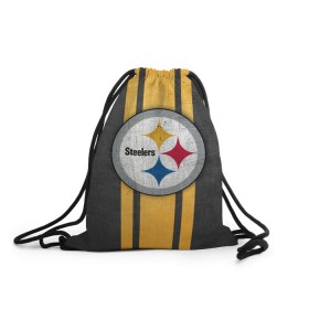 Рюкзак-мешок 3D с принтом Pittsburgh Steelers в Курске, 100% полиэстер | плотность ткани — 200 г/м2, размер — 35 х 45 см; лямки — толстые шнурки, застежка на шнуровке, без карманов и подкладки | Тематика изображения на принте: 