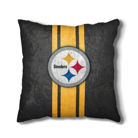 Подушка 3D с принтом Pittsburgh Steelers в Курске, наволочка – 100% полиэстер, наполнитель – холлофайбер (легкий наполнитель, не вызывает аллергию). | состоит из подушки и наволочки. Наволочка на молнии, легко снимается для стирки | Тематика изображения на принте: 