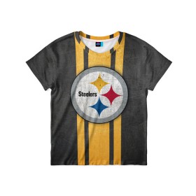 Детская футболка 3D с принтом Pittsburgh Steelers в Курске, 100% гипоаллергенный полиэфир | прямой крой, круглый вырез горловины, длина до линии бедер, чуть спущенное плечо, ткань немного тянется | Тематика изображения на принте: 