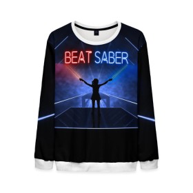 Мужской свитшот 3D с принтом Beat Saber в Курске, 100% полиэстер с мягким внутренним слоем | круглый вырез горловины, мягкая резинка на манжетах и поясе, свободная посадка по фигуре | Тематика изображения на принте: 3d | 3д | beat | saber | виртуальная | игра | реальность | ритм