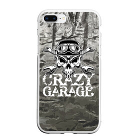 Чехол для iPhone 7Plus/8 Plus матовый с принтом Crazy garage в Курске, Силикон | Область печати: задняя сторона чехла, без боковых панелей | bones | garage | helmet | metal | orbits | skull | teeth | wrench | гаечный ключ | гараж | глазницы | зубы | металл | череп | шлем