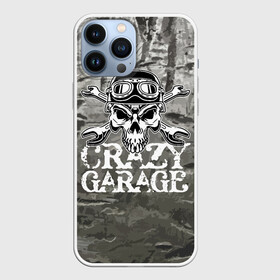 Чехол для iPhone 13 Pro Max с принтом Crazy garage в Курске,  |  | bones | garage | helmet | metal | orbits | skull | teeth | wrench | гаечный ключ | гараж | глазницы | зубы | металл | череп | шлем