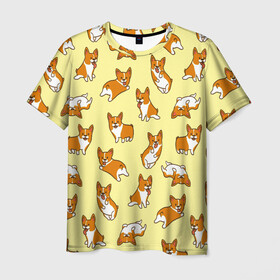 Мужская футболка 3D с принтом Корги в Курске, 100% полиэфир | прямой крой, круглый вырез горловины, длина до линии бедер | Тематика изображения на принте: corgi | dog | dogs | корги | мило | собаки | собачки