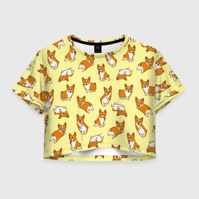 Женская футболка Crop-top 3D с принтом Корги в Курске, 100% полиэстер | круглая горловина, длина футболки до линии талии, рукава с отворотами | corgi | dog | dogs | корги | мило | собаки | собачки