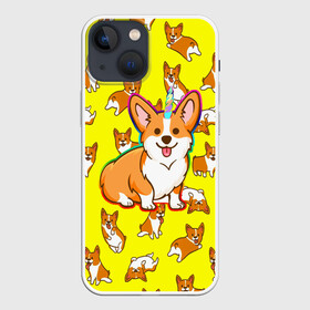 Чехол для iPhone 13 mini с принтом Corgi в Курске,  |  | Тематика изображения на принте: corgi | dog | dogs | волшебство | единорог | корги | мило | радуга | собаки | собачки
