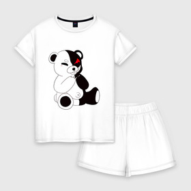 Женская пижама с шортиками хлопок с принтом Monokuma в Курске, 100% хлопок | футболка прямого кроя, шорты свободные с широкой мягкой резинкой | danganronpa | eye | monokuma | аватар | антагонист | глаз | игрушка | медведь | монокума | мягкая | панда | робот