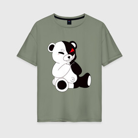 Женская футболка хлопок Oversize с принтом Monokuma в Курске, 100% хлопок | свободный крой, круглый ворот, спущенный рукав, длина до линии бедер
 | danganronpa | eye | monokuma | аватар | антагонист | глаз | игрушка | медведь | монокума | мягкая | панда | робот
