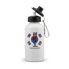 Бутылка спортивная с принтом Taekwondo в Курске, металл | емкость — 500 мл, в комплекте две пластиковые крышки и карабин для крепления | taekwondo | восточные единоборства | единоборства | теквондо | тхэквондо | тэквондо