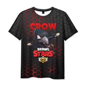 Мужская футболка 3D с принтом BRAWL STARS CROW в Курске, 100% полиэфир | прямой крой, круглый вырез горловины, длина до линии бедер | Тематика изображения на принте: bibi | brawl stars | crow | el brown | leon | leon shark | max | sally leon | shark | stars | акула | биби | ворон | леон