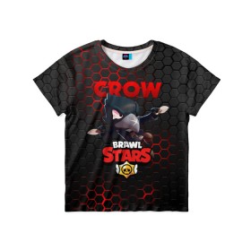 Детская футболка 3D с принтом BRAWL STARS CROW в Курске, 100% гипоаллергенный полиэфир | прямой крой, круглый вырез горловины, длина до линии бедер, чуть спущенное плечо, ткань немного тянется | bibi | brawl stars | crow | el brown | leon | leon shark | max | sally leon | shark | stars | акула | биби | ворон | леон