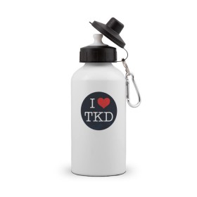 Бутылка спортивная с принтом TKD в Курске, металл | емкость — 500 мл, в комплекте две пластиковые крышки и карабин для крепления | taekwondo | восточные единоборства | единоборства | теквондо | тхэквондо | тэквондо