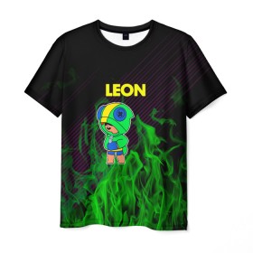 Мужская футболка 3D с принтом BRAWL STARS в Курске, 100% полиэфир | прямой крой, круглый вырез горловины, длина до линии бедер | 3d | braw stars | leon | игра | леон | логотип | надпись | новая