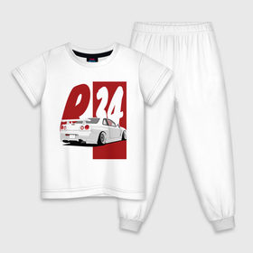Детская пижама хлопок с принтом Drift Cars Nissan Skyline R34 в Курске, 100% хлопок |  брюки и футболка прямого кроя, без карманов, на брюках мягкая резинка на поясе и по низу штанин
 | дрифт | пушка | тюнинг | уличная гонка | японский автомобиль