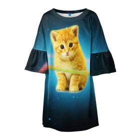 Детское платье 3D с принтом Рыжий Котик в Курске, 100% полиэстер | прямой силуэт, чуть расширенный к низу. Круглая горловина, на рукавах — воланы | Тематика изображения на принте: cat | cats | животные | киса | киска | кот | котики | коты | котэ | кошка | природа