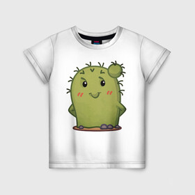 Детская футболка 3D с принтом кактус в Курске, 100% гипоаллергенный полиэфир | прямой крой, круглый вырез горловины, длина до линии бедер, чуть спущенное плечо, ткань немного тянется | emoji рисунок | kaktus | кактус | кактусик | смайл | стикер | эмоджи