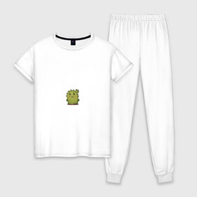 Женская пижама хлопок с принтом кактус в Курске, 100% хлопок | брюки и футболка прямого кроя, без карманов, на брюках мягкая резинка на поясе и по низу штанин | emoji рисунок | kaktus | кактус | кактусик | смайл | стикер | эмоджи