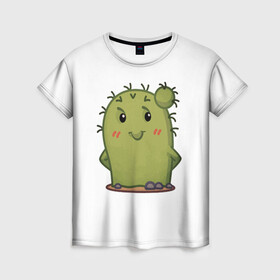 Женская футболка 3D с принтом кактус в Курске, 100% полиэфир ( синтетическое хлопкоподобное полотно) | прямой крой, круглый вырез горловины, длина до линии бедер | emoji рисунок | kaktus | кактус | кактусик | смайл | стикер | эмоджи