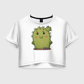 Женская футболка Crop-top 3D с принтом кактус в Курске, 100% полиэстер | круглая горловина, длина футболки до линии талии, рукава с отворотами | emoji рисунок | kaktus | кактус | кактусик | смайл | стикер | эмоджи