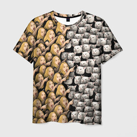 Мужская футболка 3D с принтом Девушки орут на котиков в Курске, 100% полиэфир | прямой крой, круглый вырез горловины, длина до линии бедер | cat | meme | девушка | женщина | истерика | кот | котик | котики | коты | кошка | крик | кричит | мем | паттерн