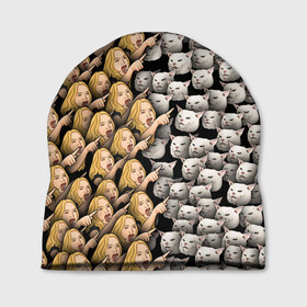 Шапка 3D с принтом Девушки орут на котиков в Курске, 100% полиэстер | универсальный размер, печать по всей поверхности изделия | cat | meme | девушка | женщина | истерика | кот | котик | котики | коты | кошка | крик | кричит | мем | паттерн